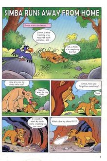 The first page of Simba Runs Away From Home.
